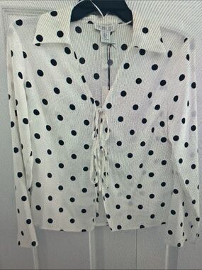Rachel Zoe White Blouse with Black Polka Dots and Front Tie